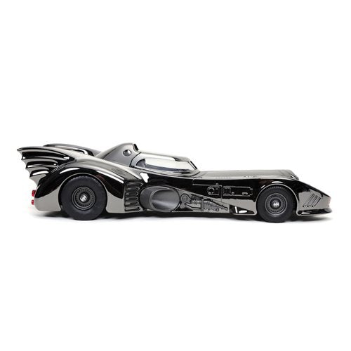 Batman 1989 Movie Batmobile Black Chrome Finish 1:24 Scale Die-Cast Metal Vehicle with Mini-Figure