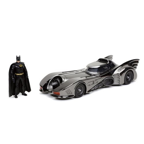 Batman 1989 Movie Batmobile Black Chrome Finish 1:24 Scale Die-Cast Metal Vehicle with Mini-Figure