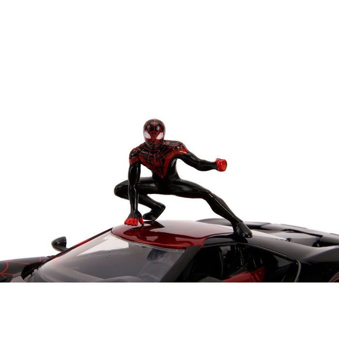 Spider-Man Miles Morales Hollywood Rides 2017 Ford GT 1:24 Scale Die-Cast Metal Vehicle with Figure