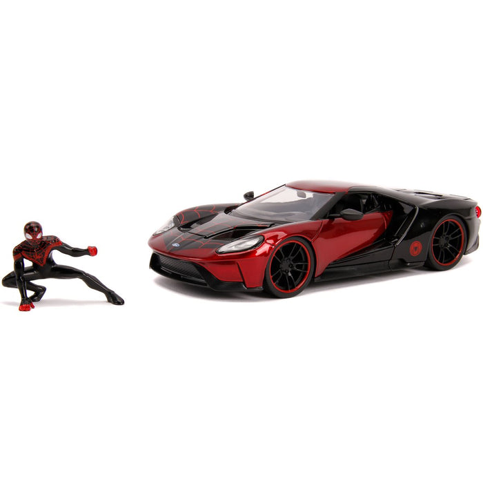 Spider-Man Miles Morales Hollywood Rides 2017 Ford GT 1:24 Scale Die-Cast Metal Vehicle with Figure