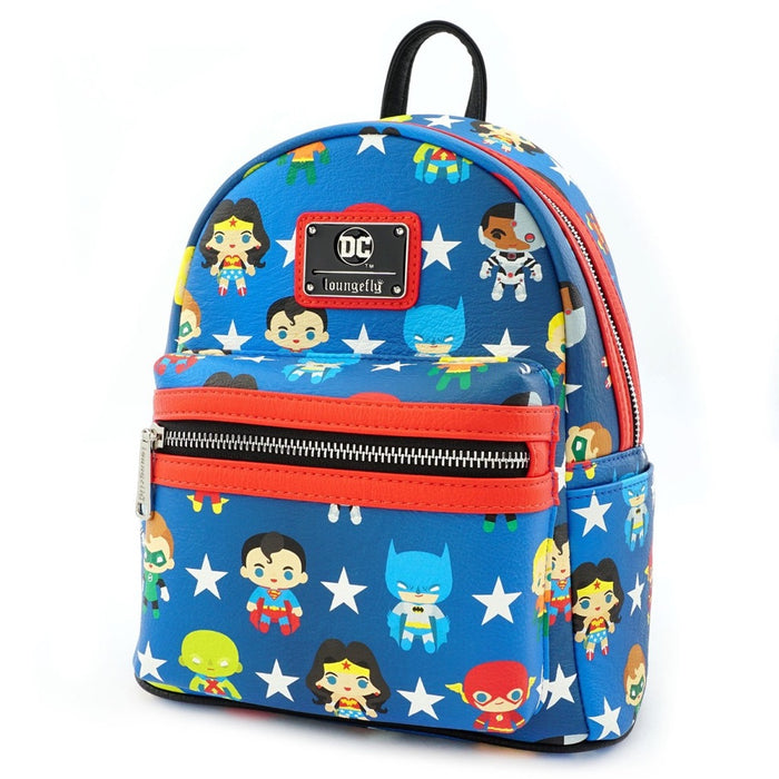 Justice League Chibi Print Faux Leather Mini Backpack