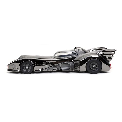 Batman 1989 Movie Batmobile Black Chrome Finish 1:24 Scale Die-Cast Metal Vehicle with Mini-Figure