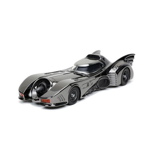 Batman 1989 Movie Batmobile Black Chrome Finish 1:24 Scale Die-Cast Metal Vehicle with Mini-Figure