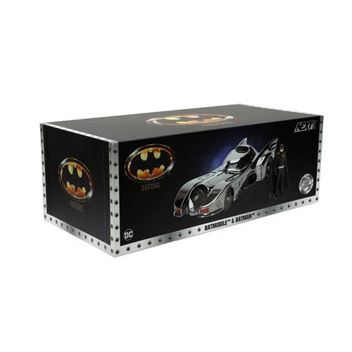 Batman 1989 Movie Batmobile Black Chrome Finish 1:24 Scale Die-Cast Metal Vehicle with Mini-Figure