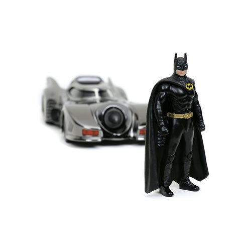 Batman 1989 Movie Batmobile Black Chrome Finish 1:24 Scale Die-Cast Metal Vehicle with Mini-Figure