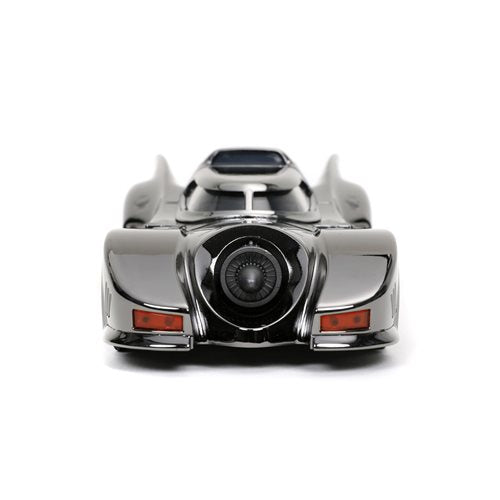 Batman 1989 Movie Batmobile Black Chrome Finish 1:24 Scale Die-Cast Metal Vehicle with Mini-Figure