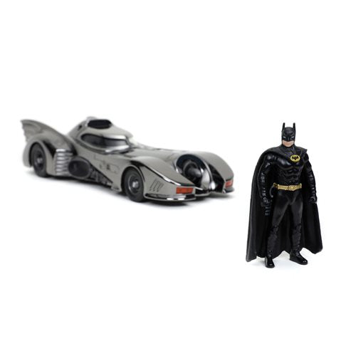 Batman 1989 Movie Batmobile Black Chrome Finish 1:24 Scale Die-Cast Metal Vehicle with Mini-Figure